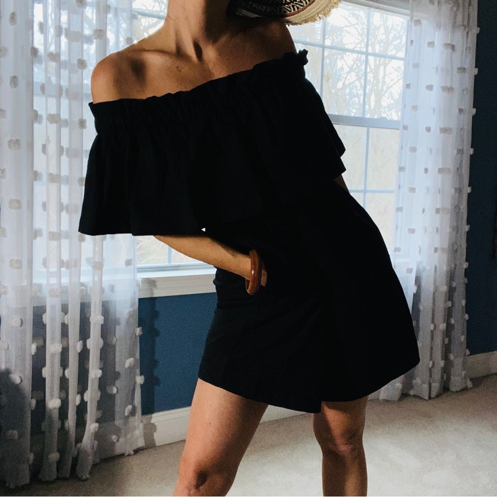 Cotton off the shoulder mega-flounce minidress